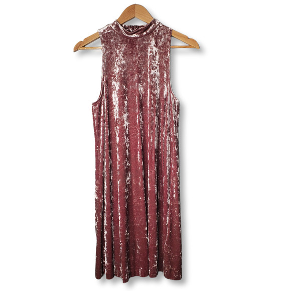 Cynthia Rowley Dresses & Skirts - Cynthia Rowley High Neck Mock Neck Crushed Velvet Swing Dress Blush Size Small